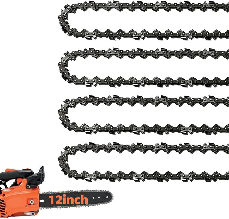 Fifchall 4 Pack 12 Inch Chainsaw Chains 3/8 LP Pitch .050" Gauge 45 Drive Links, 12" Replacement Chain Low-Kickback Compatible with Craftsman, Greenworks, Poulan, Remington, Echo, Ryobi and more - Image 1